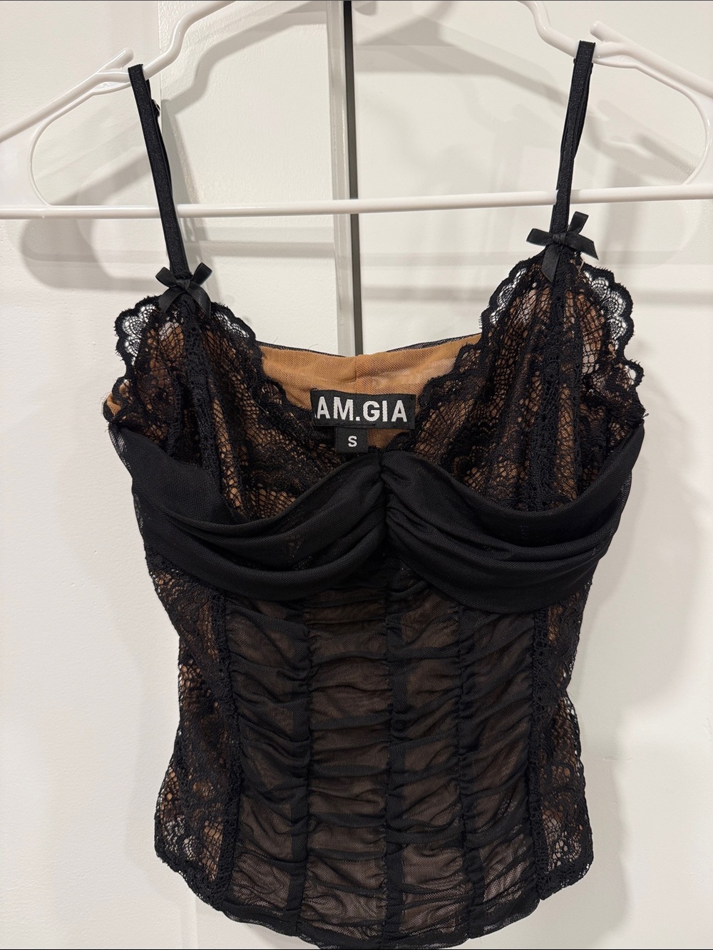 I.AM.GIA Black Lace Ruched Cami